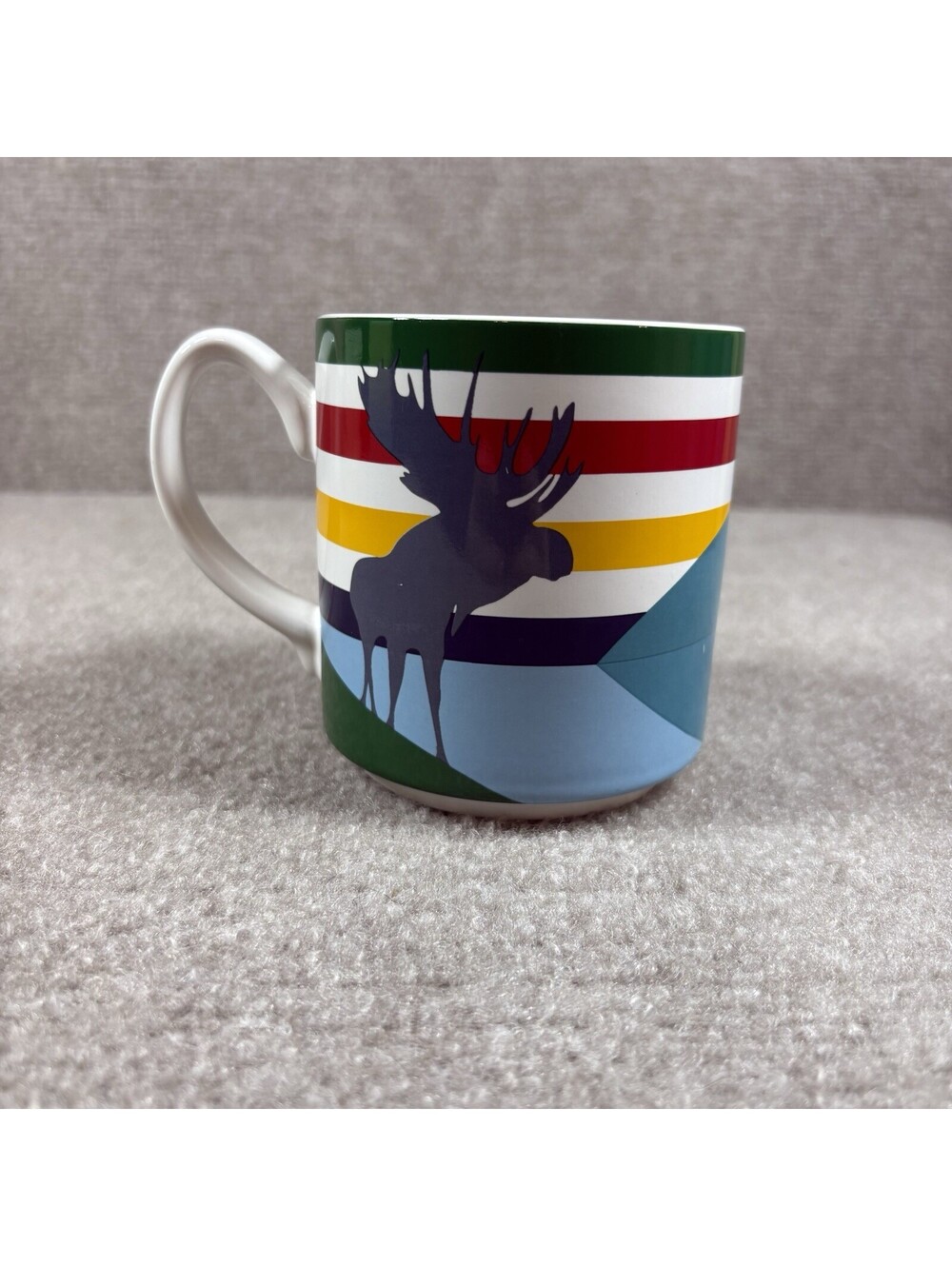HBC Hudson's Bay Company Stripes Moose 14 Ounce Coffee Mug Colorful Iconic